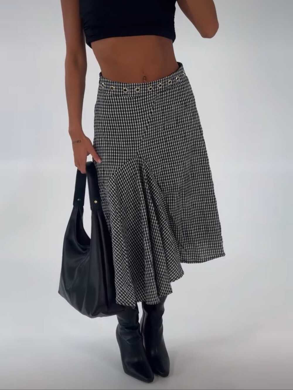 Bronze Snake Gingham Assymetrical Midi Check Skirt Size Small NWT